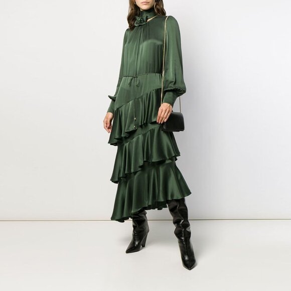 Zimmermann "Espionage" Tiered Satin Dress in Green, size "1" (Small) - Picture 16 of 16